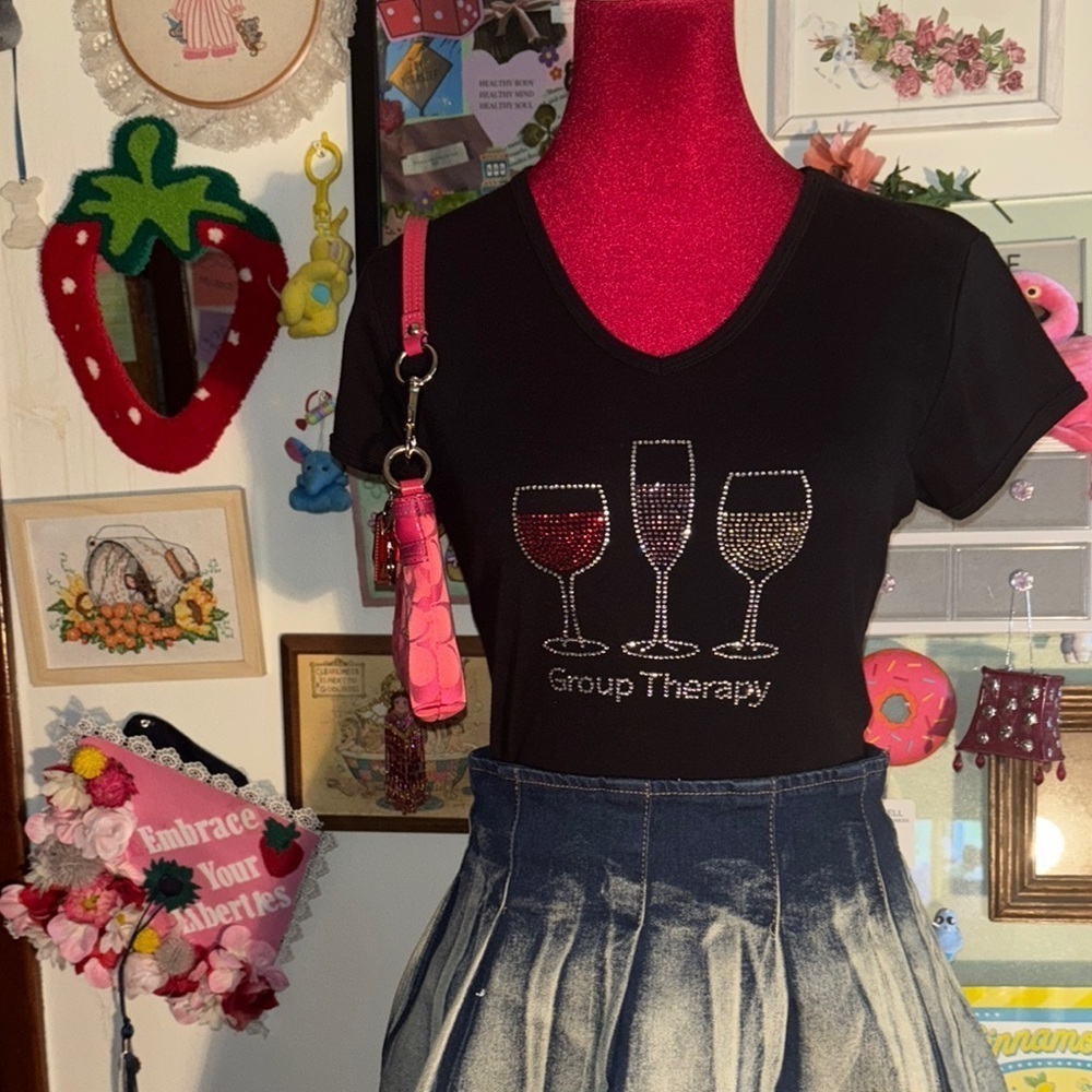 Black 'Group Therapy' T-Shirt with Rhinestone Design - Picture 1 of 4